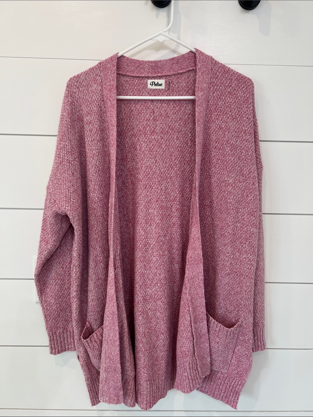 Women's Pink Open-Front Pocket Cardigan Sweater